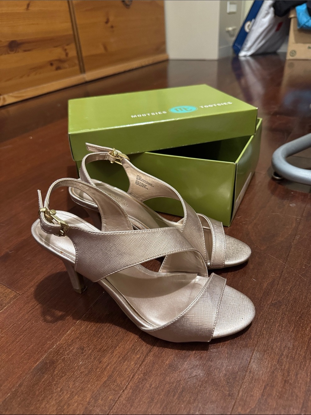 Michael Kors Metallic Champagne Crisscross Slingback Heels